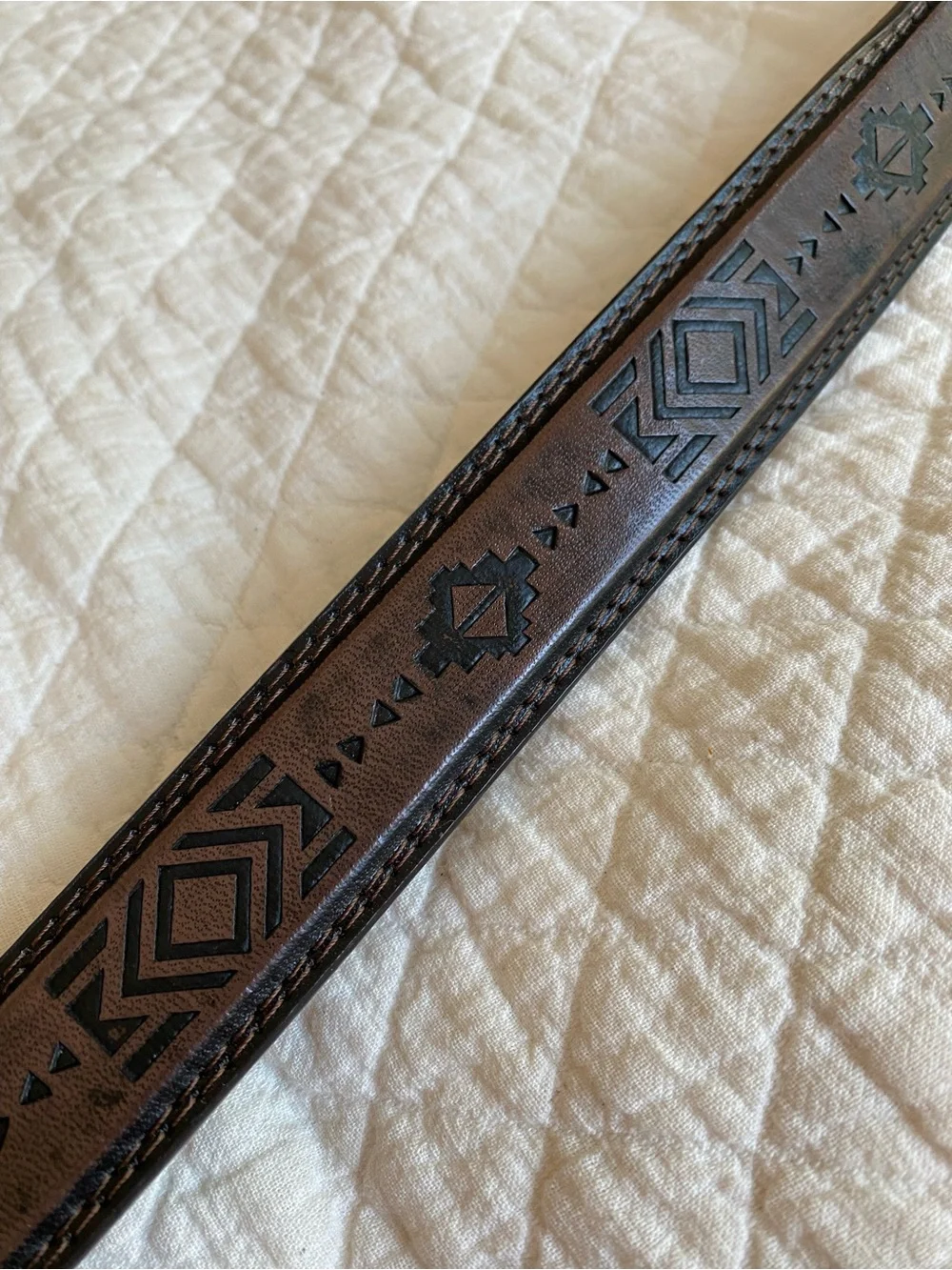 Southwestern Embossed Belt Brown Black Geometric Tooled Aztec Western Boho Large